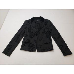 Raffinalla Womens Jacket Blazer Notch Lapel Velour Single Button Floral Black 0